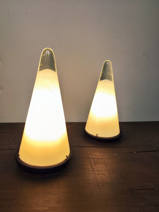 Pair of Gusto Tosso Lamps for Leucos 1977 – tafellampen, Glass, Murano Glass