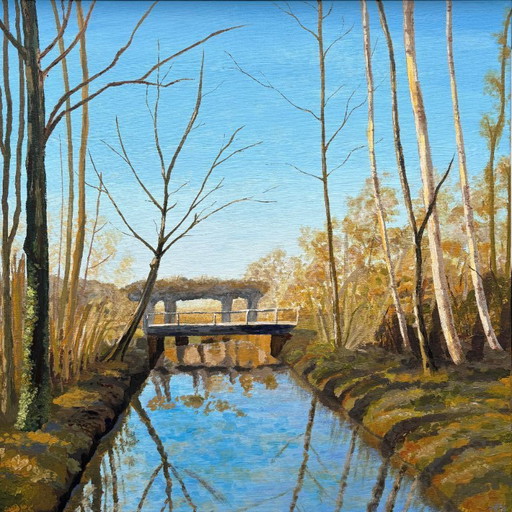 Winterlandschap schilderij met brug en water – Nuenen (bij Eindhoven) | Cacao Awaits