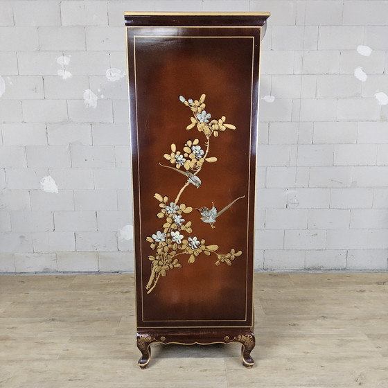 Image 1 of Vintage Chinese kast bladgoud en bloemen / oosterse kast / bohemian kast / Aziatische kast 