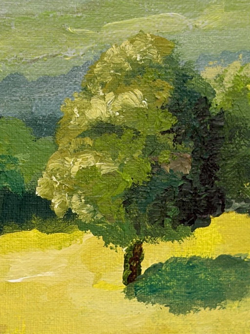 Impressionistic panoramic French landscape – La Tagnière – 100 x 30 cm