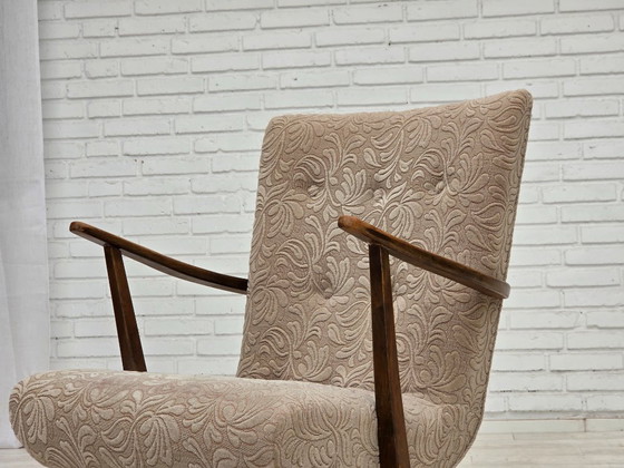 Image 1 of Deense fauteuil uit de jaren 60, bekleed met meubelwol en gemaakt van beukenhout.