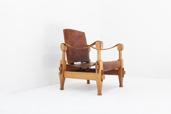 Image 1 of Vintage brutalist leren safari fauteuil 1960s