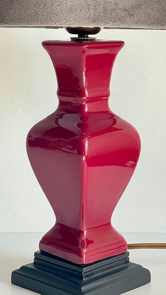 Image 1 of Vintage Ceramic and Velvet Lamp