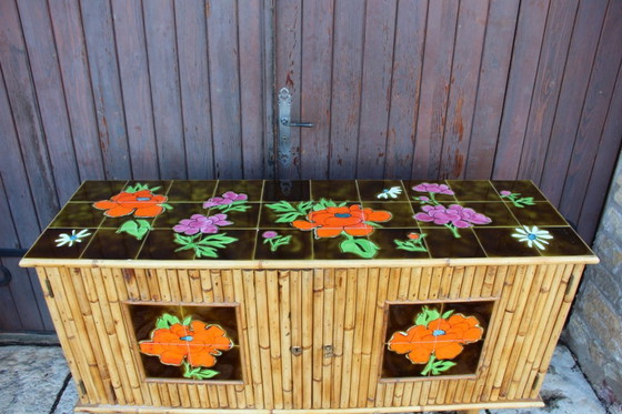 Image 1 of Vintage sideboard in bamboo and rattan in the style of Audoux Minet