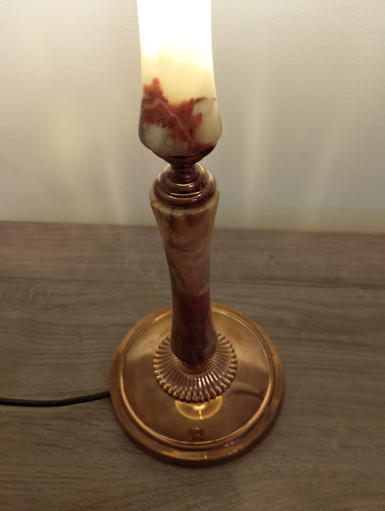Image 1 of Grote lamp in Empire-stijl van massief brons met onyxafwerking, volledig gerestaureerd.