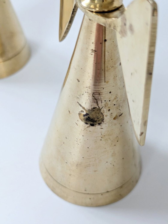 Image 1 of Coppia di portacandele vintage a forma di angelo in ottone, decorazioni natalizie in stile moderno di metà secolo