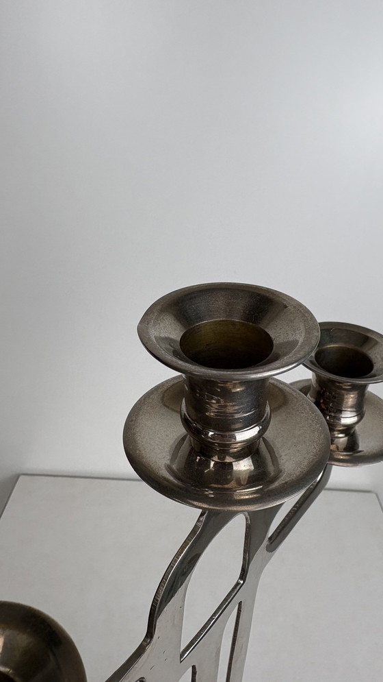 Image 1 of Vintage tripod standing table dining candlestick chrome design