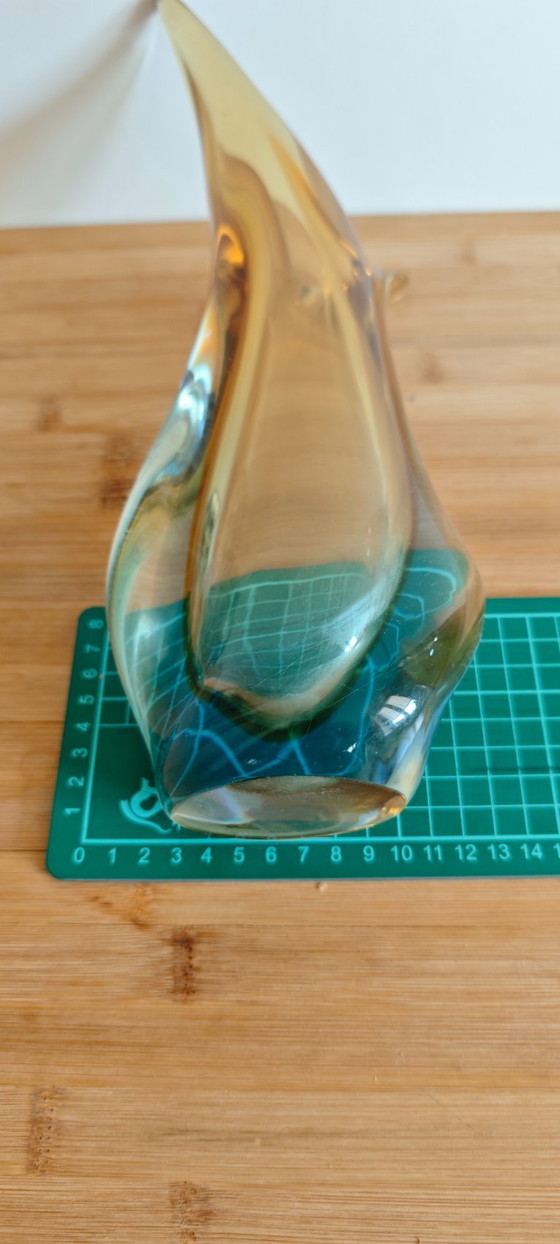 Image 1 of Vintage mouth-blown glass sculptural vase — amber/topaz to smoky blue — Murano style