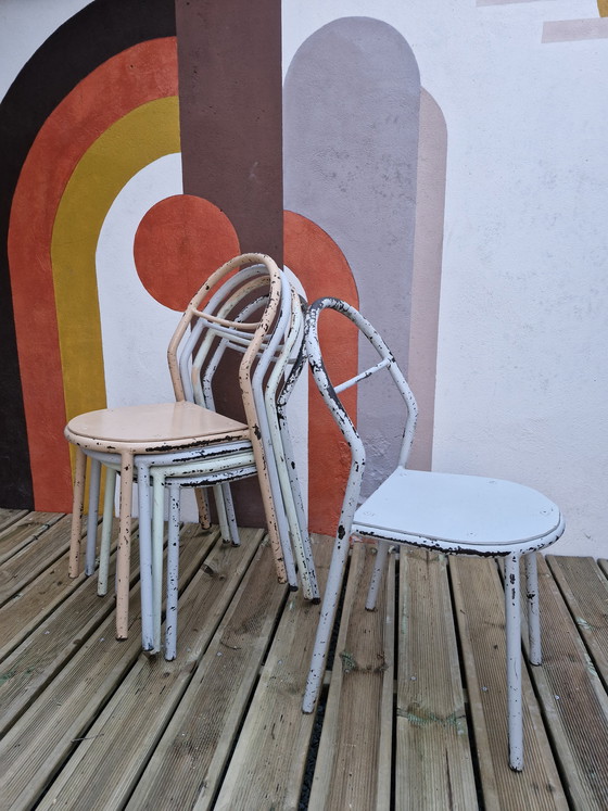 Image 1 of Set di 5 sedie in metallo di René Herbst per Mobilor, 1950
