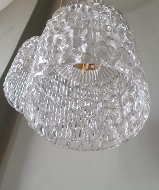 Image 1 of Set van 2 Vintage hanglampen - crackle glass - textuur - midcentury design