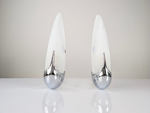 Paire d'appliques Idearte en verre de Murano avec base chromée 1980