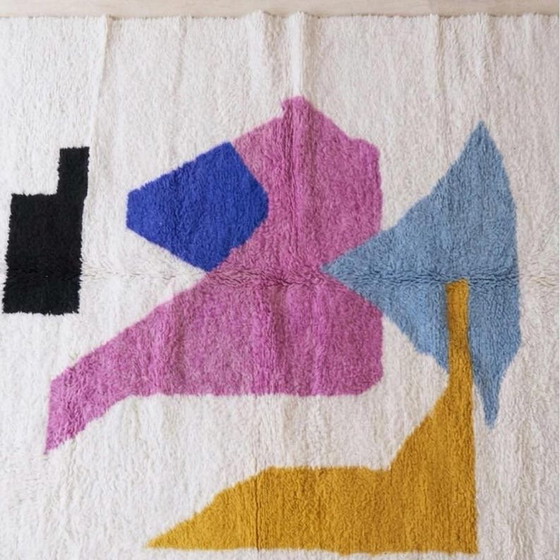 Image 1 of Alfombra marroquí Beni Ouraine hecha a mano con coloridos estampados, 1,4/2,6 m