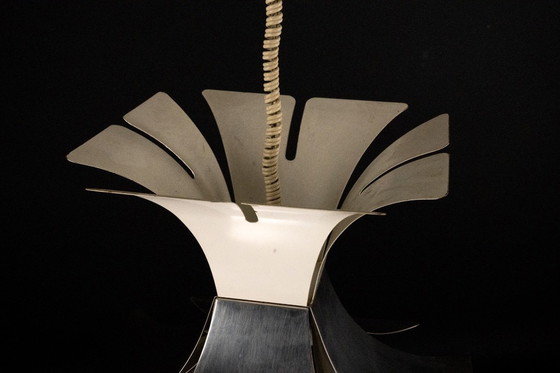 Image 1 of Lampadario anni '70 in stile Goffredo Reggiani in lacca e cromo