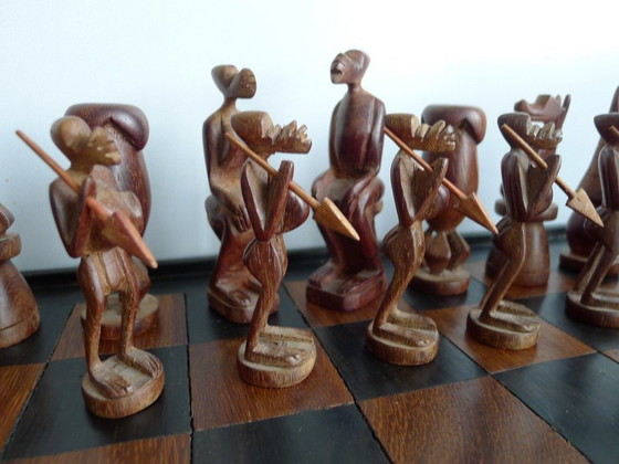 Image 1 of Jeu d'échecs Art Tribal Gabon 40 cm, teck et ébène