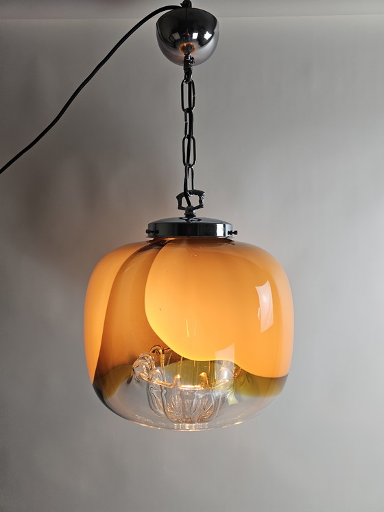 Image 1 of Orange transparent glass pendant lamp from Italy