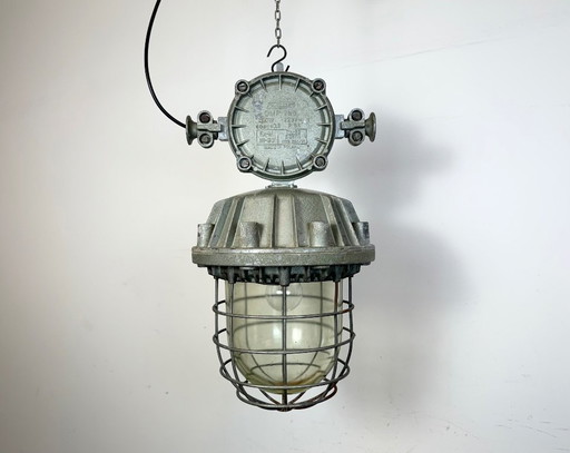 Große industrielle Käfig-Pendelleuchte aus Aluminiumguss von Zaos, 1970er Jahre