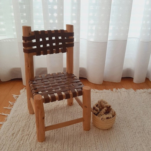 Small Wood And Leather Chair