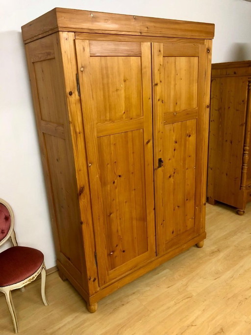 Country-style wardrobe, Art Nouveau wardrobe, farmhouse wardrobe, softwood wardrobe circa 1900