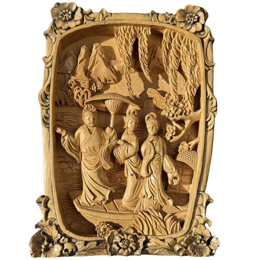 Wanddecoratie Chinees Houten Reliëfpaneel – Legende van de Witte Slang