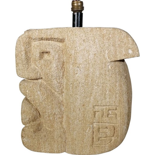 Base de lampe vintage en pierre calcaire sculptée, 1976
