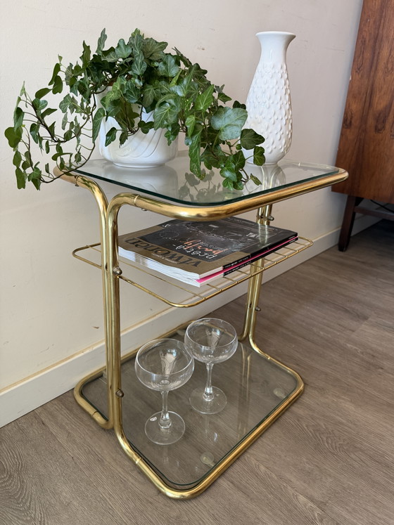 Image 1 of Hollywood Regency bijzettafeltje messing en glad