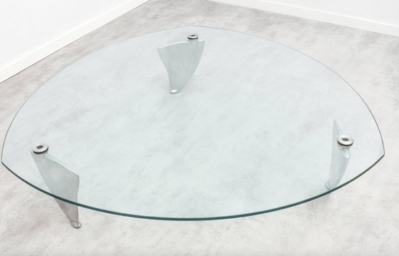 Image 1 of Table basse Flipper en verre et aluminium, modèle conçu par Matthew Hilton pour SCP, années 1980
