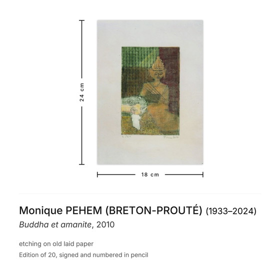 Monique PEHEM (BRETON-PROUTÉ) Signed Etching Buddha et Amanite 2010 – Lithographs & prints, Paper (photo 3 of 5)