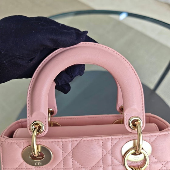 Image 1 of Borsa Dior Lady Small ABC Flap - Pelle di agnello Cannage rosa chiaro con finiture dorate MyABC