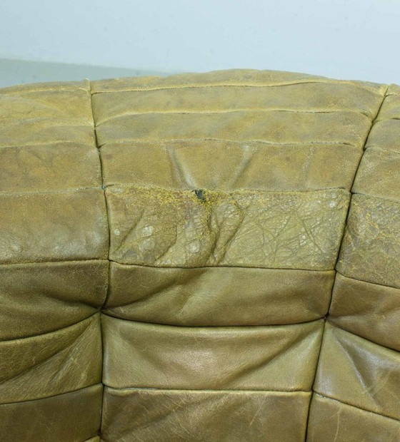 Image 1 of Sofá modular De Sede DS11 de cuero con parches verde oliva, diseño de mediados de siglo, 6 elementos. Suiza, años 70.