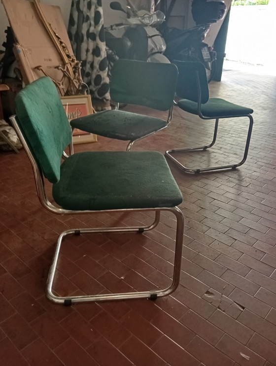 Image 1 of Sedie stile Marcel Breuer b32 Bauhaus design+tavolo vetro colonne in acciaio design 