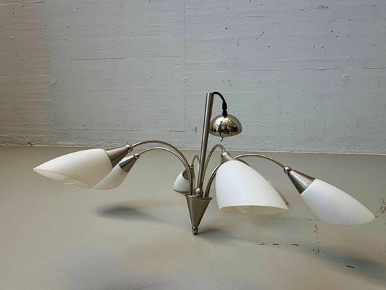 Vintage Kroonluchter met zes tulpvormige glazen kappen, jaren 60 – Glass (photo 10 of 11)