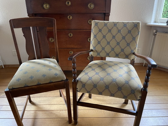 Antique oval table with chairs – Dining set, Textile, Wood (photo 7 of 9)