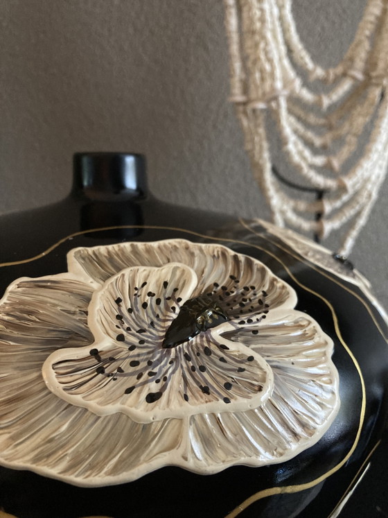 Image 1 of Hand-Painted Vase Black&White Poppy 3D Flowers ByJ&S