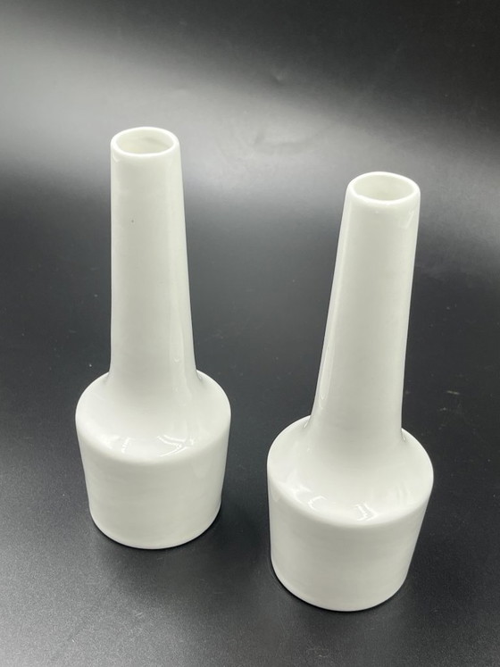 Image 1 of Pair of vintage white ceramic bud vases