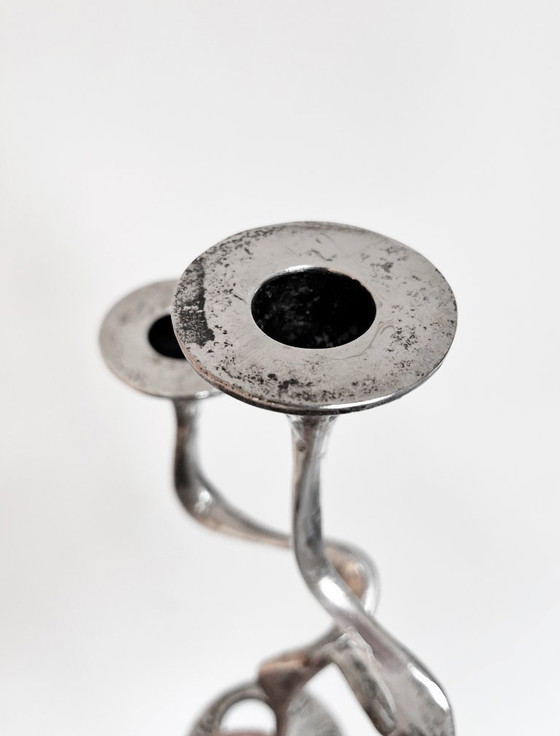 Image 1 of Raro candeliere dal design brutalista placcato in argento di Kurt Jesch.