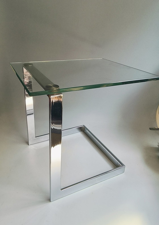 Image 1 of Table d'appoint moderne en verre Gerba verre chromé