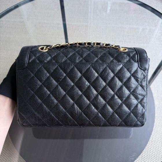 Image 1 of Chanel Seasonal Two-Tone Flap - Caviar 28CM Quilted Black Gold Hardware Series 21