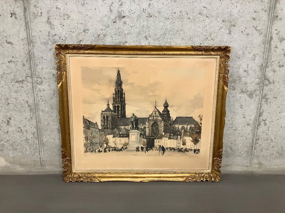 Image 1 of 🇧🇪 Gemälde von Roger HEBBELINCK – „Blick auf den Groenplaats“