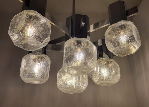 Gaetano Sciolari kroonluchter, 9 lampen, chroom, aluminium, mat glas, Space Age, Brutalisme – Chrome (photo 2 of 12)