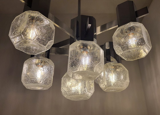 Gaetano Sciolari kroonluchter, 9 lampen, chroom, aluminium, mat glas, Space Age, Brutalisme – Chrome (photo 2 of 12)