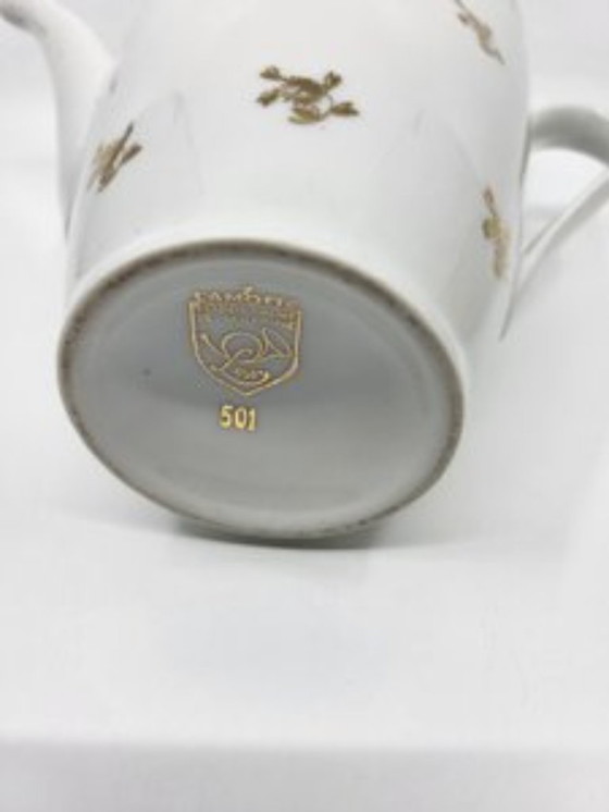 Image 1 of Servizio da tè in porcellana stile impero decorato in oro zecchino Francia Set di 15 pezzi