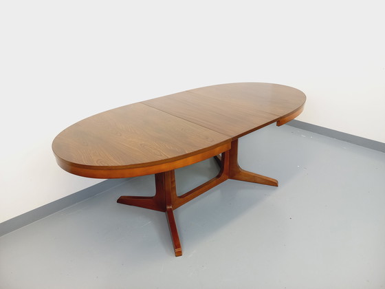 Image 1 of 60s-70s vintage Baumann elm wood oval dining table with extensions