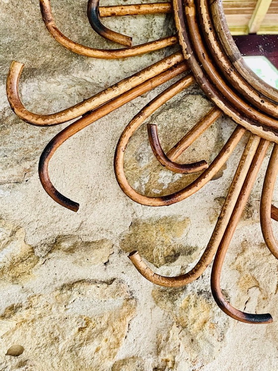 Image 1 of Specchio da parete in rattan e bambù, metà secolo, anni '60