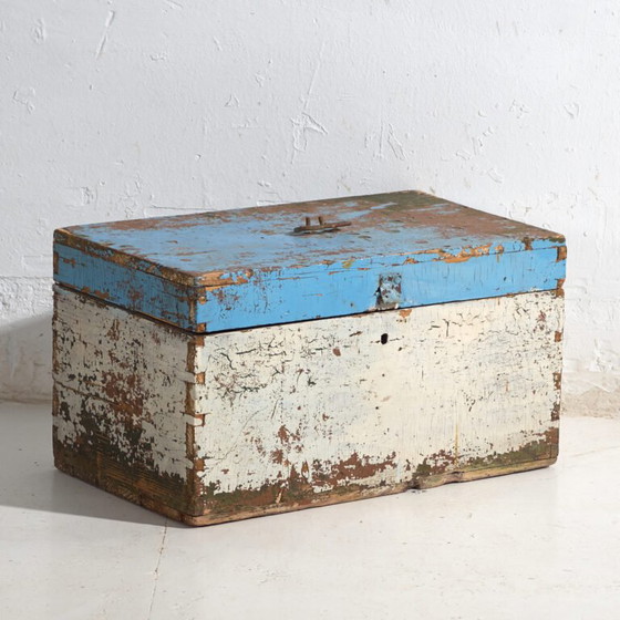 Antique painted small chest in pine wood – Poland, circa 1930 – Chest of drawers, Iron, Rustic (photo 7 of 40)