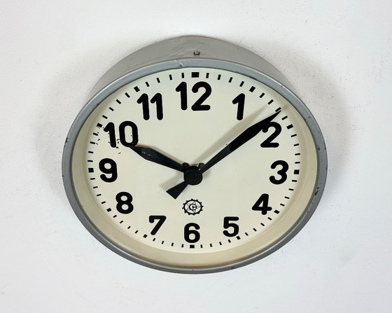 Image 1 of Grey Industrial Factory Wall Clock From Chronotechna, 1950s