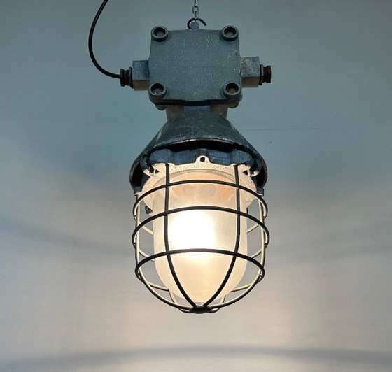 Image 1 of Large Industrial Cast Aluminium Cage Pendant Light from Polam Wilkasy, 1960s
