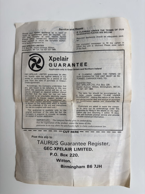 Vintage Ventilator XPELAIR-TAURUS T12 – Decoratie, Metal, Plastic (photo 10 of 10)