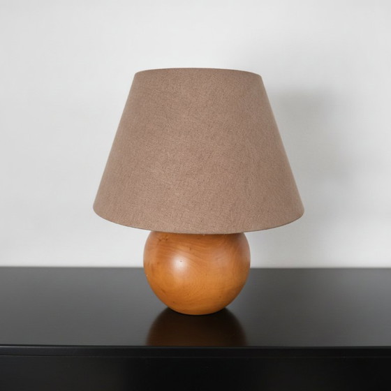 2 Vintage Scandinavian Solid Wood Globe Base Table Lamps – Textile (photo 3 of 10)