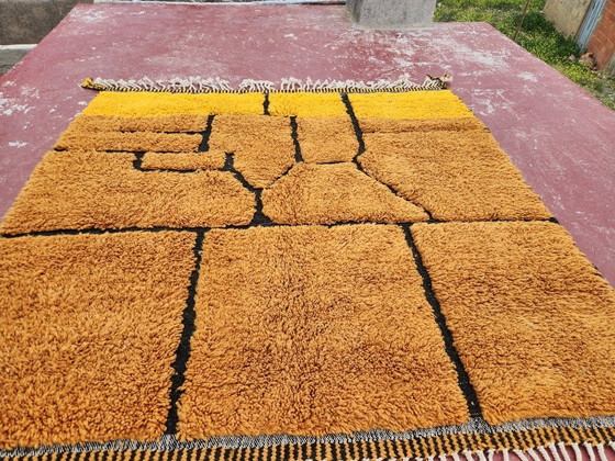 Image 1 of Handcrafted Beni Ouarain Moroccan Rug 220x212cm – Premium Wool Berber Carpet – Amber & Black Abstract Geometric Design