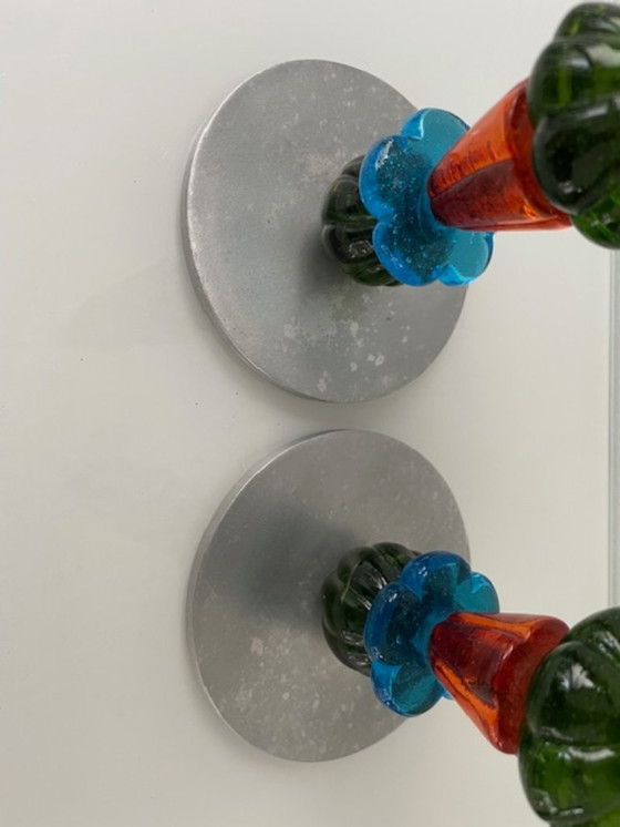 Image 1 of Design kandelaars Räder set 2 glas aluminium